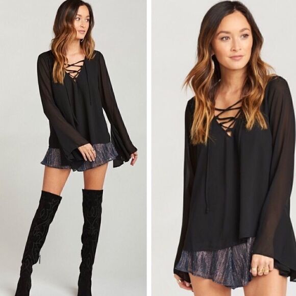 Show Me Your MuMu ZUKO TOP WILLOW CHIFFON Black L - Picture 1 of 7